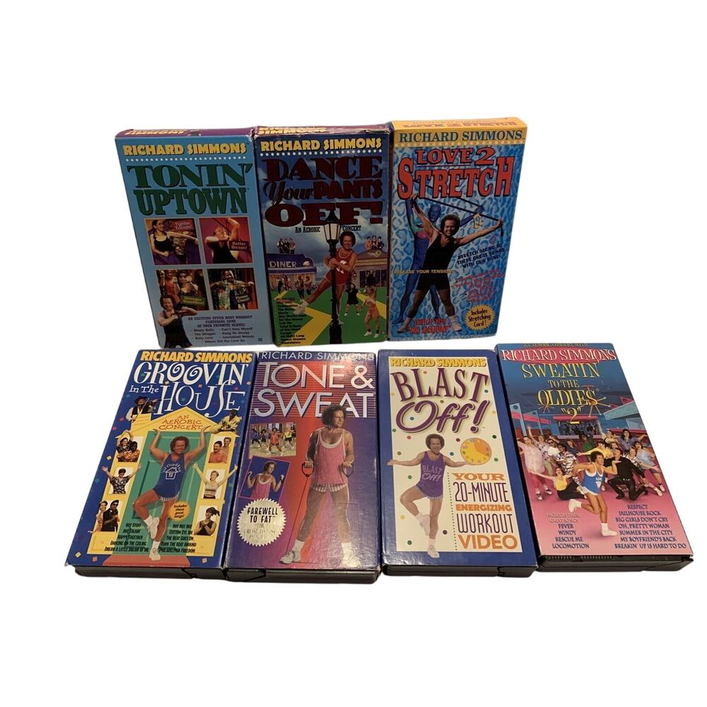 VHS Lot of 7 Richard Simmons Exercise Aerobic VHS Tone & Sweat Blast Off Weight